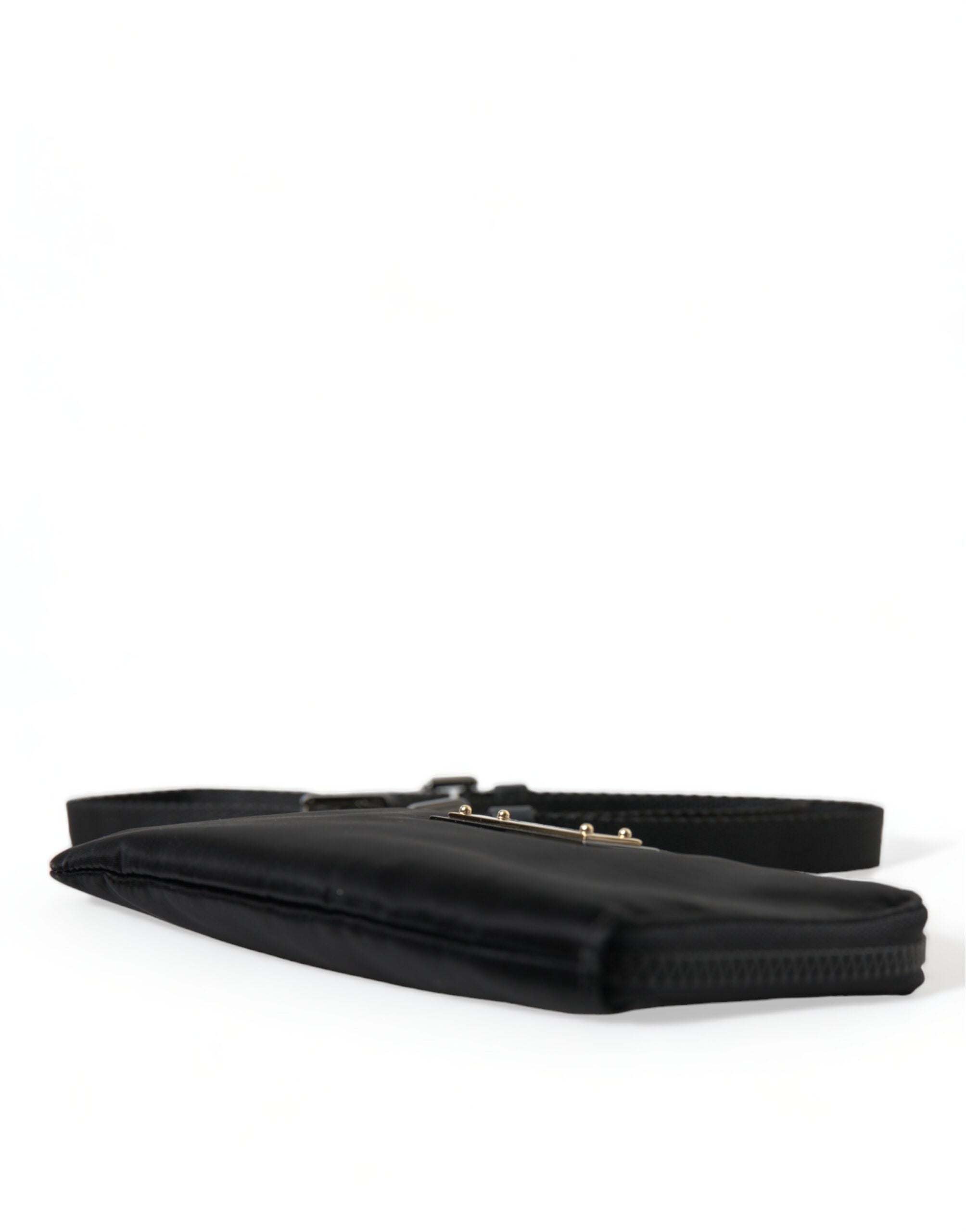 Dolce & Gabbana Black Nylon Logo Plaque Keychain Bag Clutch